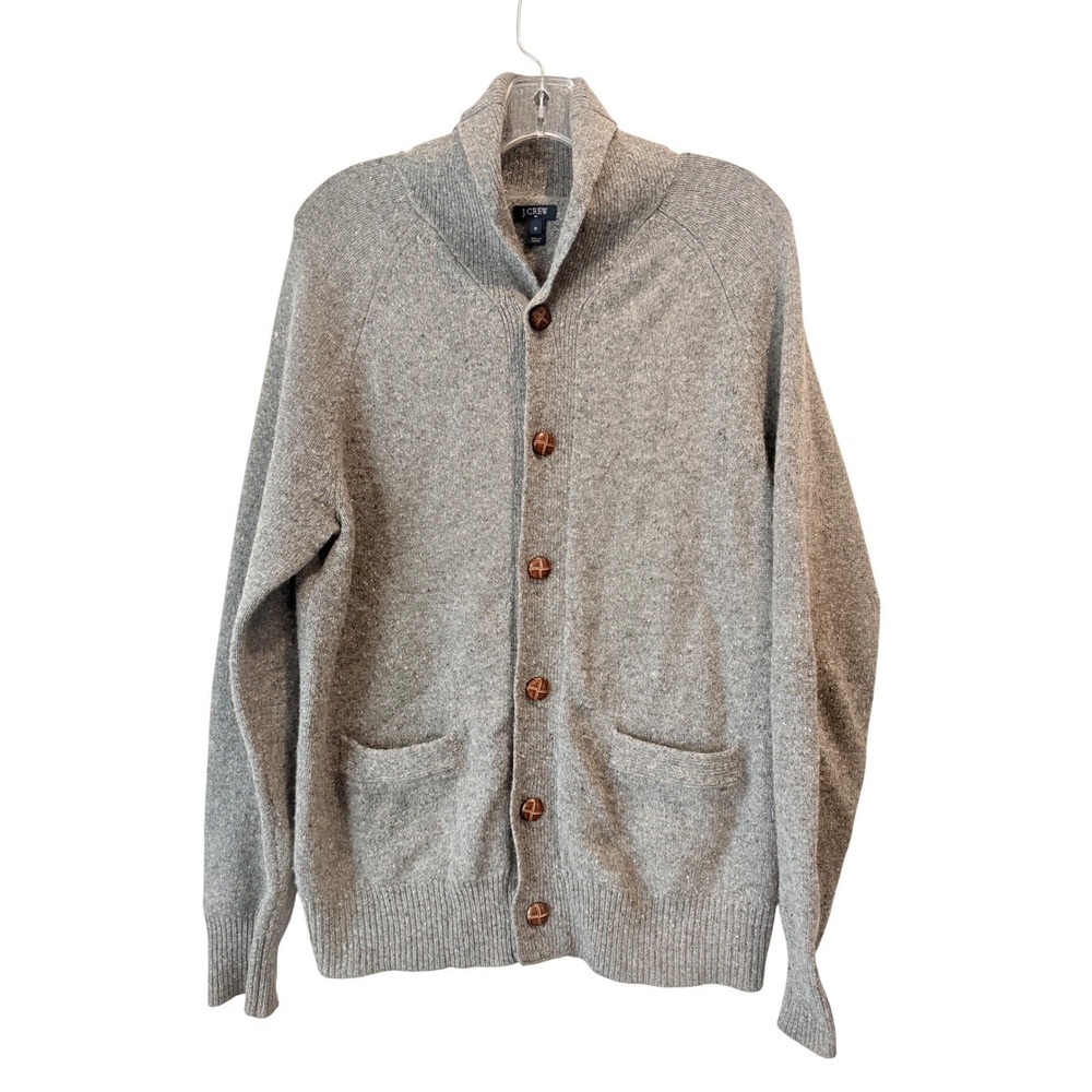 J Crew Mens Shawl Collar Cardigan  Lambswool Gray Grandpacore Sz Med Button - Picture 2 of 12